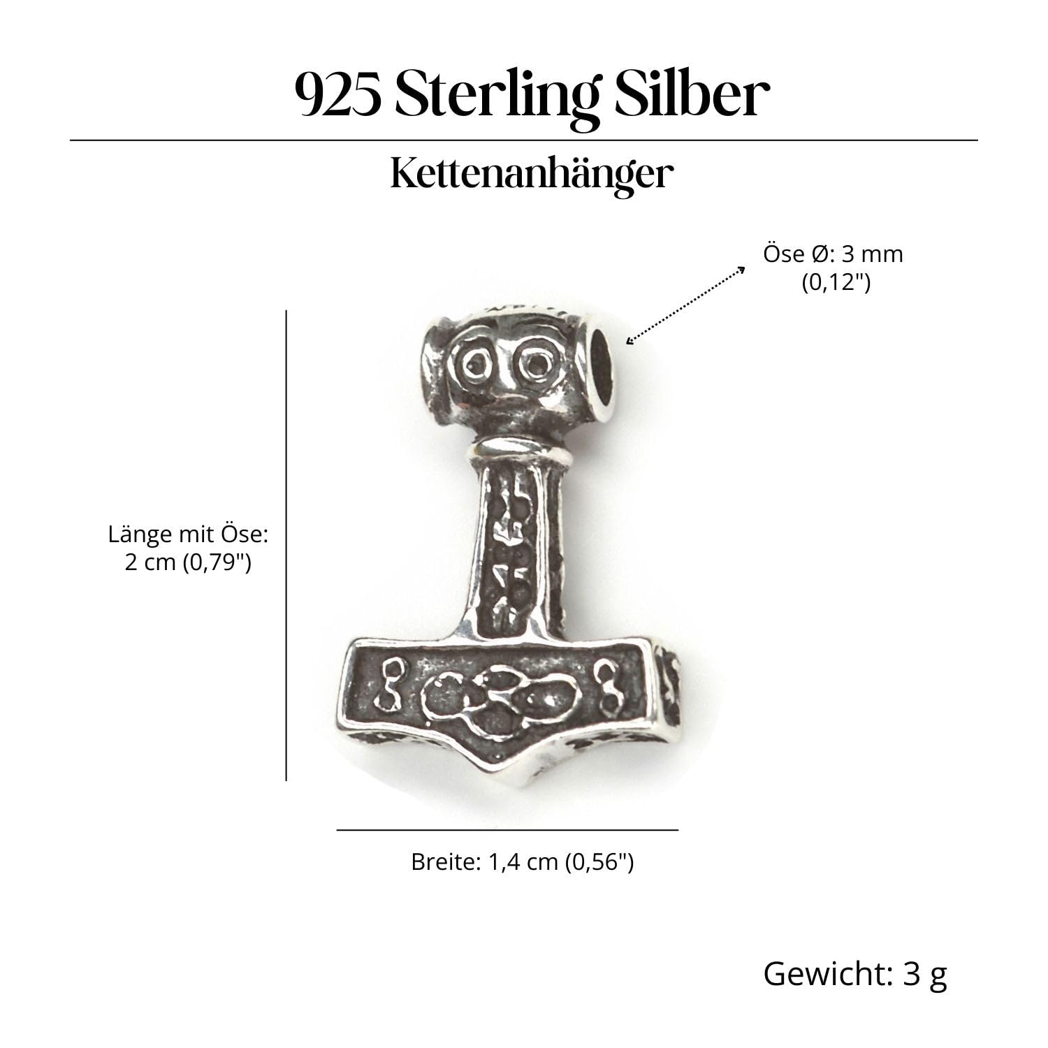Silber Anhänger Thors Hammer Mjölnir Wikingerschmuck 925 Sterling Silber Mjölnir Mittelalter Silberanhänger