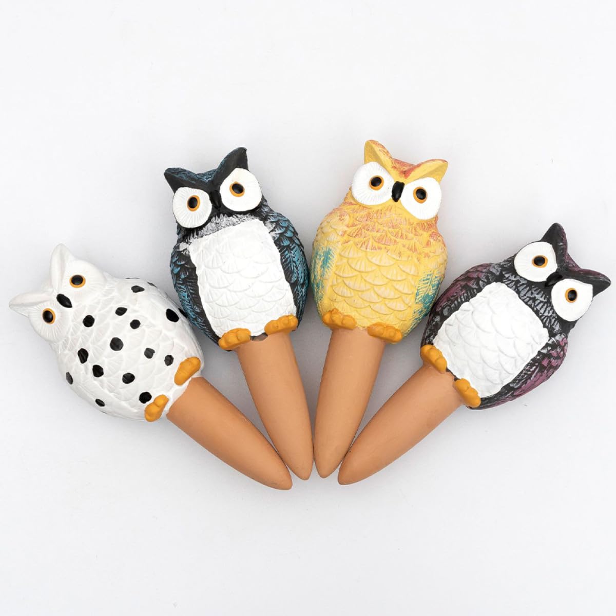 SOIMISS Lot de 4 Arroseurs Automatiques Hibou en Céramique 210 ML, Système d'Arrosage pour Plantes d'Intérieur, Dispositif d'eau Réutilisable pour Pots, Outil Pratique pour Succulentes et