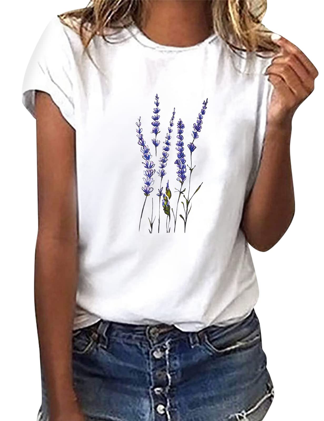 heekpek T Shirt Donna Manica Corta Bianca Cotone Maglietta Manica Corta Donna Casual Girocollo Stampa Estiva Base Tee Bluse