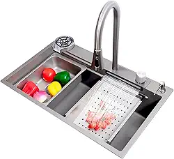 Cuba Gourmet Premium Cascata Lavador Copos Torneira Extensível Completa Pia Cozinha Multifuncional Premium Luxo Aço Inox 304 Diversas Cores – Brinovar (PRATA)