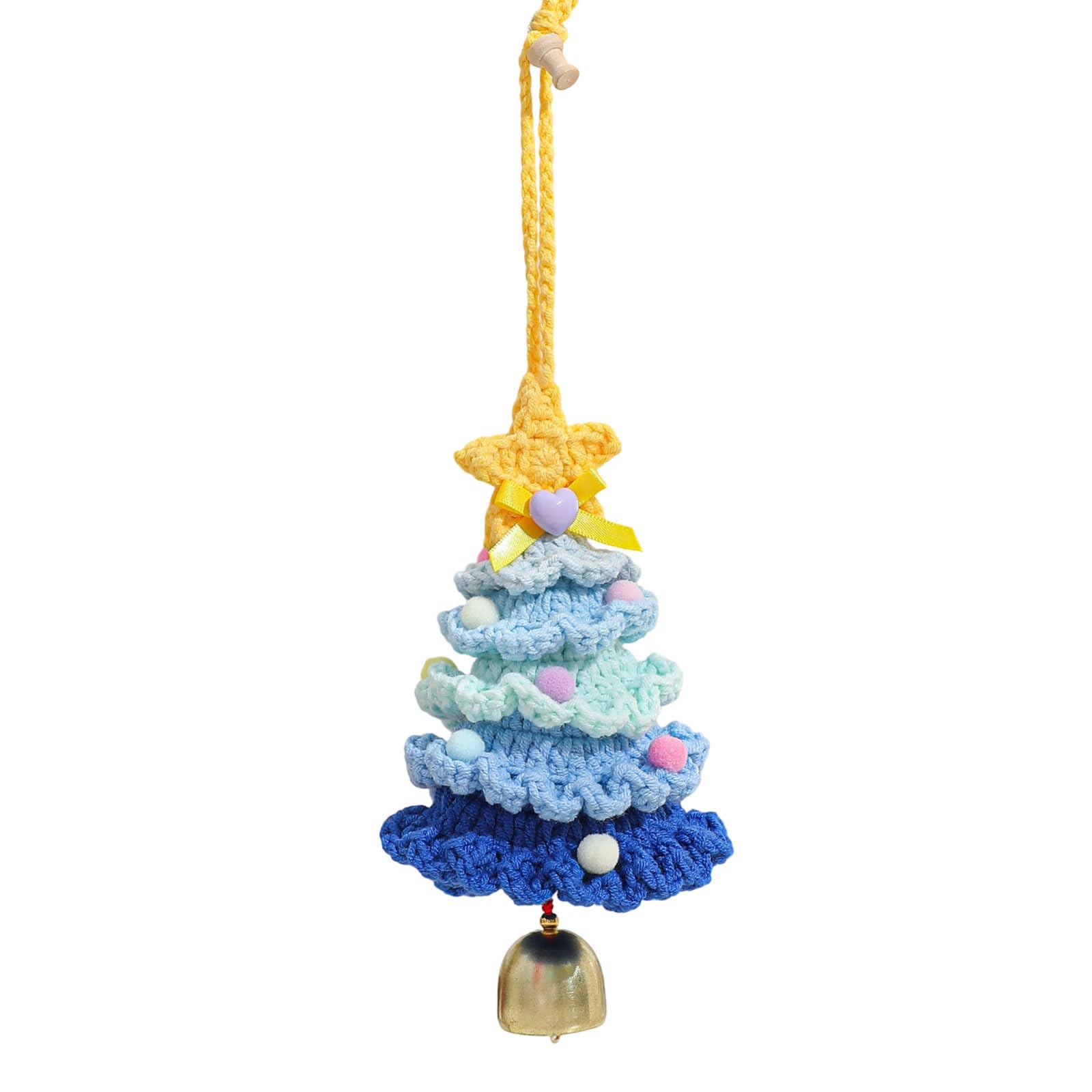 KAQNTUD Crocheted Christmas Tree Hanging Decoration Handmade Yarn Decoration with Bell for Car Interior Holiday and Festive Holiday Accents
