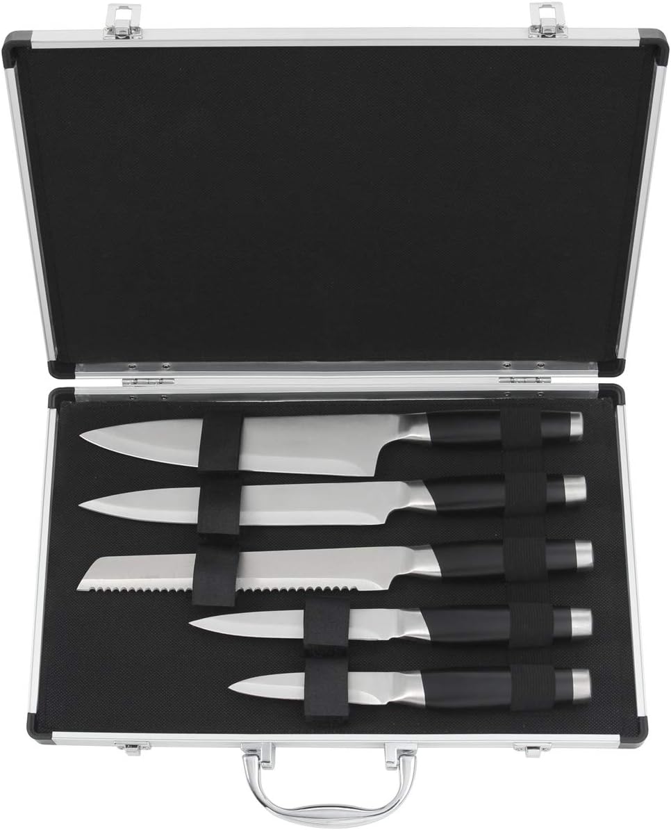 grilljoy 6pcs stainless steel chef's knife set, professional single-knife design-with aluminum storage box, perfect for home and restaurant, men's and women's