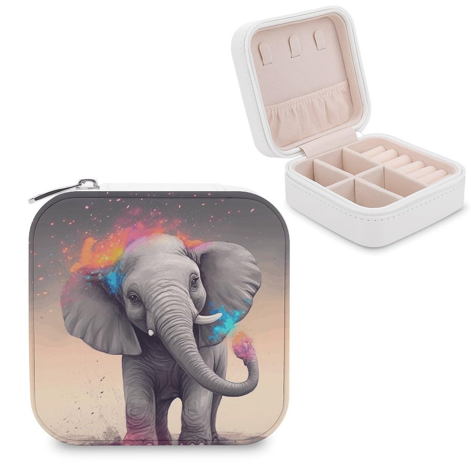 FekiLoot Animal Cartoon Elephant Jewelry Box Custom Jewelry Travel Case Pu Leather Trinket Organizer Box to Organize Ring Pendant Earring Small Portable Jewelry Storage Holder for Women
