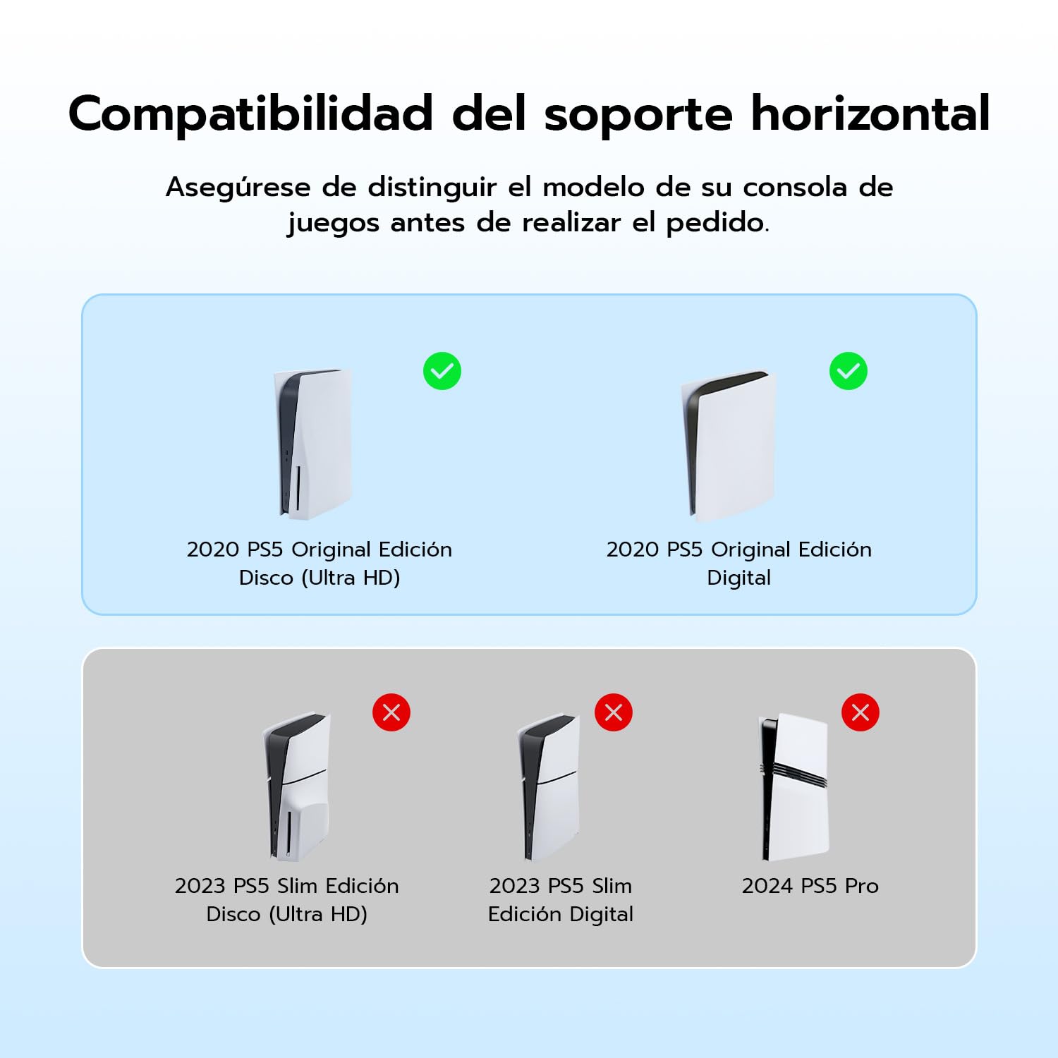 Mcbazel Soporte Horizontal Compatible con Consola 2020 PS5 Console PS5 DE/UHD, Soporte de Base para Disco PS5 y Consola de edición Digital, con máscaras Antideslizantes - Negro(No para PS5 Slim/Pro)