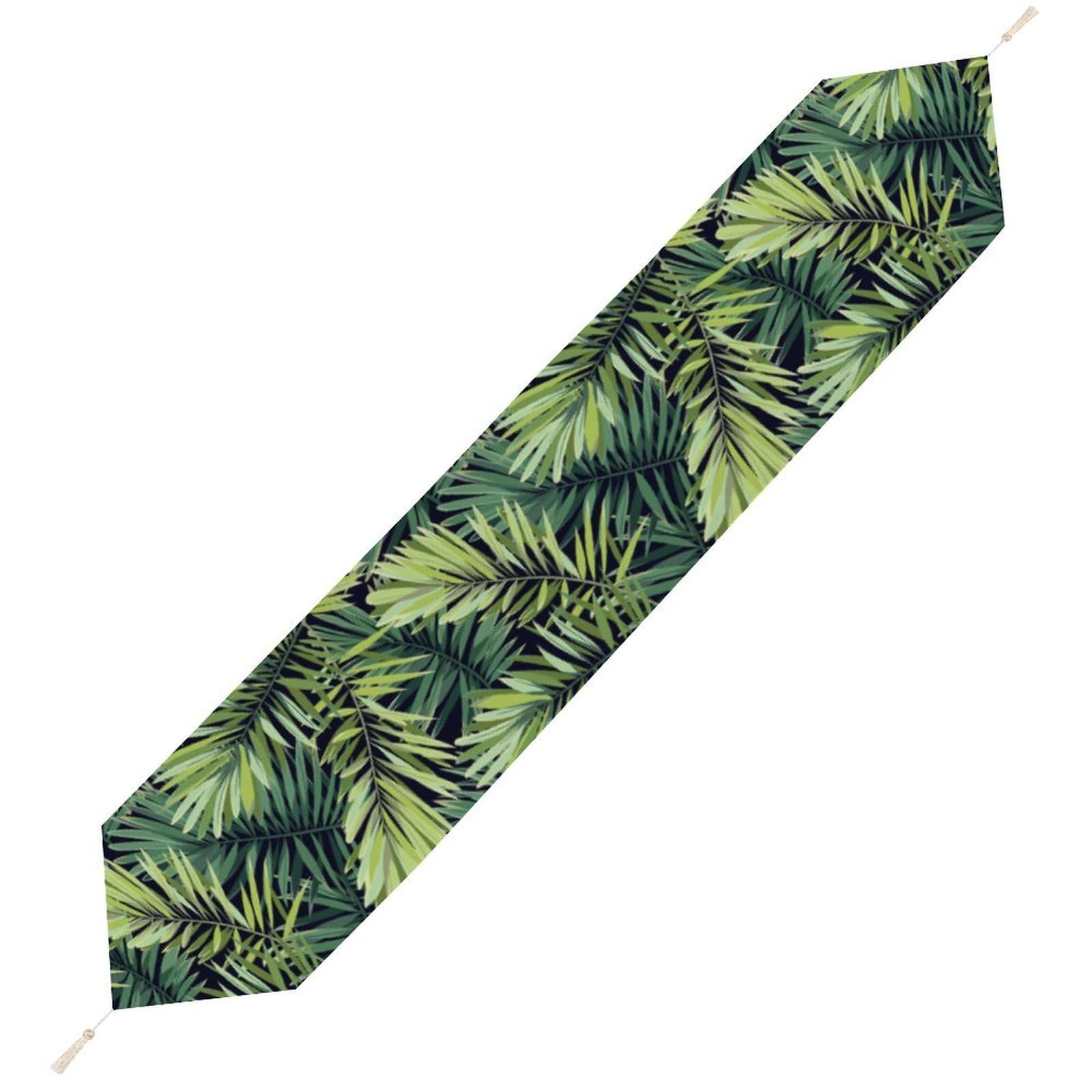 JZemdybill 178*33cm Table Runner with Tassel, Tropical Plant Leaves Table Runner, Table Decoration for Kitchen, Party, Restaurant