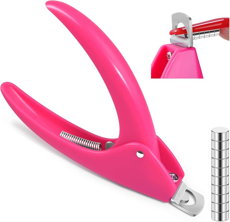 MORGLES Acrylic Nail Clipper with Magnets Sizer, Professional Nail Cutters for Tips with Length Measurement for Salon & Home Manicure Lovers, Pink