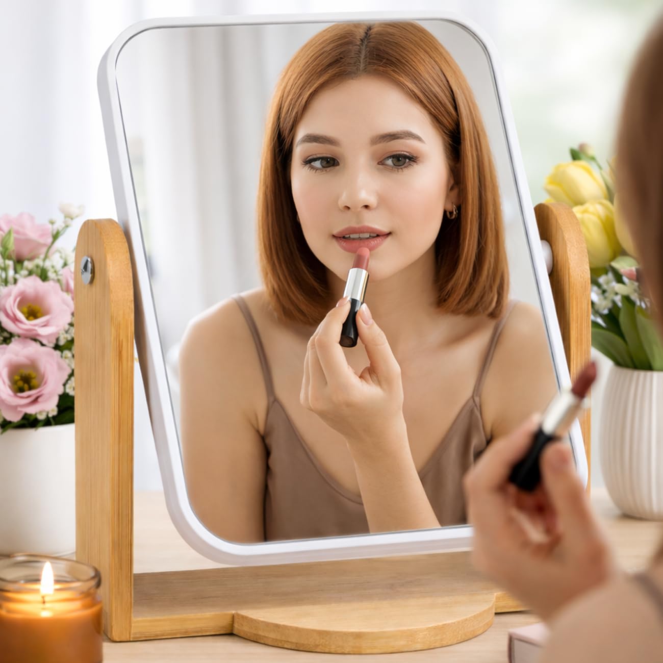 Lyrovo Vanity Mirror - Bamboo Stand, Adjustable -4 Lyrovo Vanity Mirror - Bamboo Stand, Adjustable -4