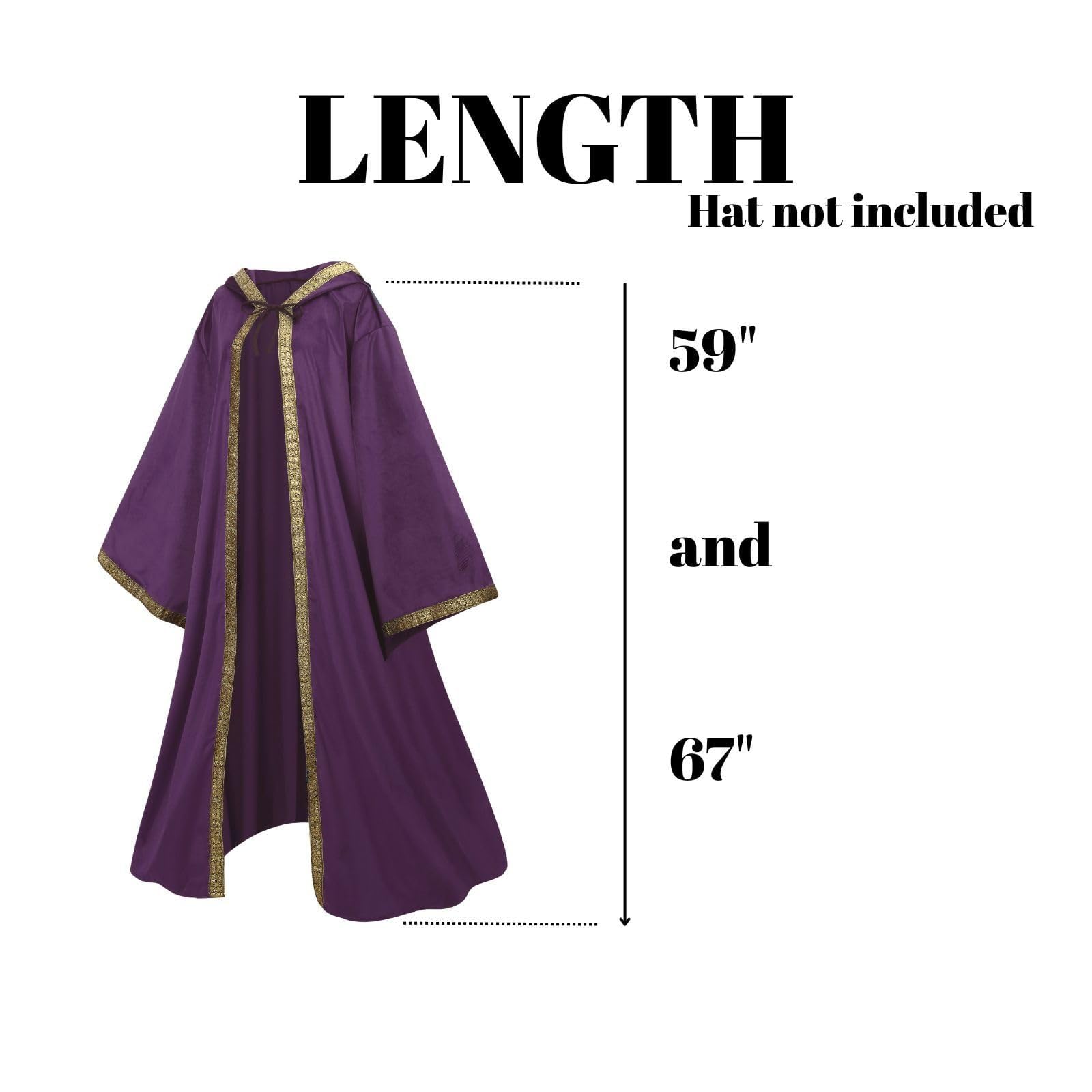 RRCBMD Wizard Cape Hooded Wizard Robe Men Cloak with Sleeves Robe Costume Wizard Outfit Wizard Robes Adult Men (Purple-150CM) - Image 3