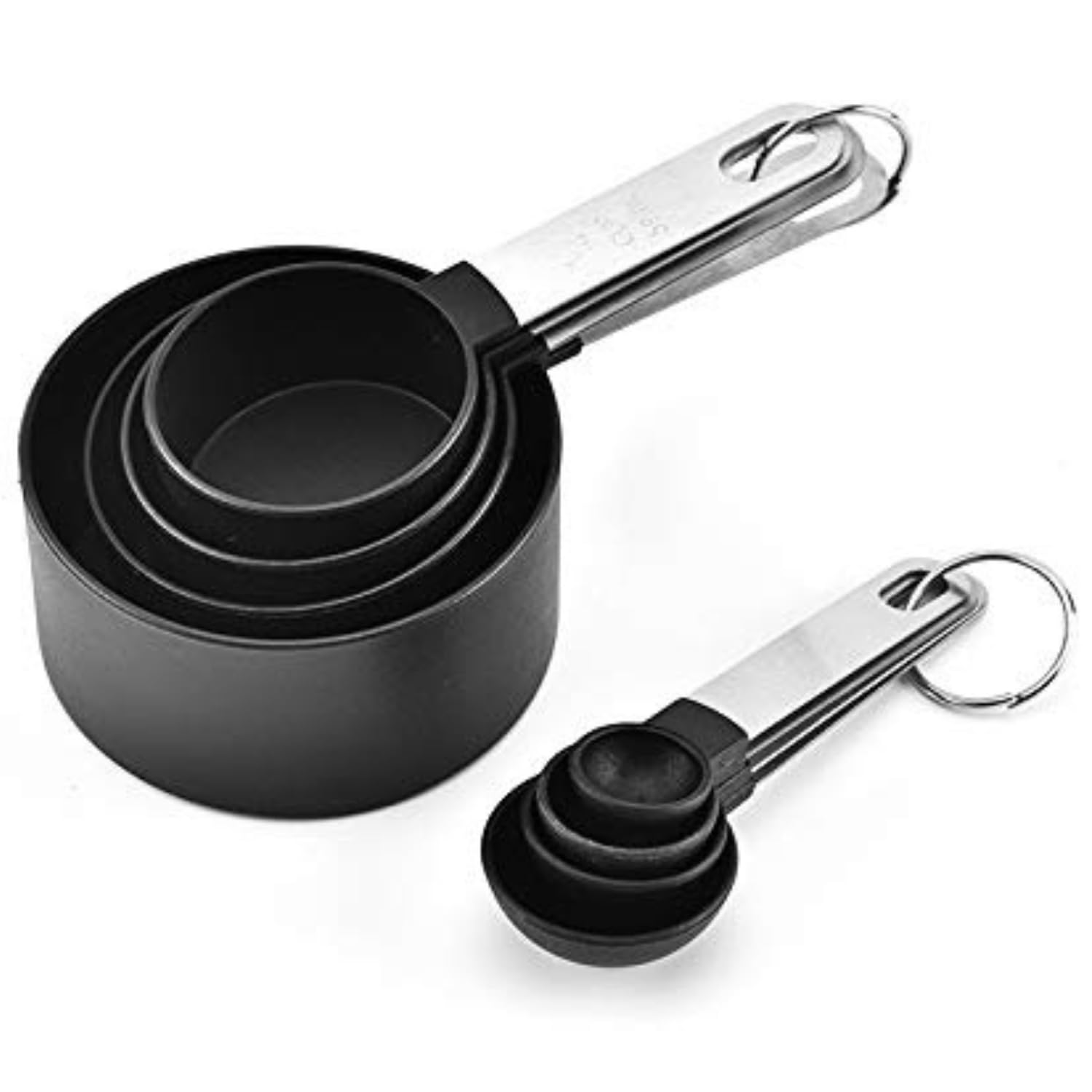 Food Grade BPA Free 8 Pcs Kitchen Baking Measuring Cup and Spoon Set with Engraved Measurements Stainless Steel Handle, Dishwasher Safe, Rustproof, Odorless Measuring Spoons & Cups (Black)-image-19