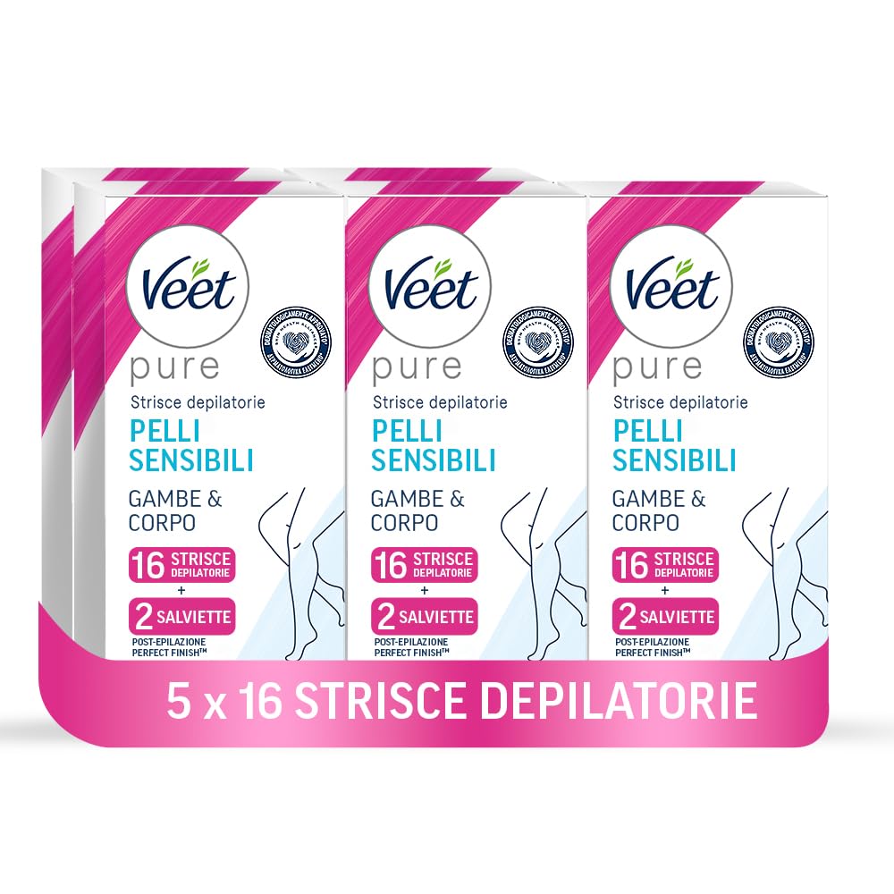 Veet Pure Strisce Corpo e Gambe Pelli Sensibili Confezione da 80 Strisce
