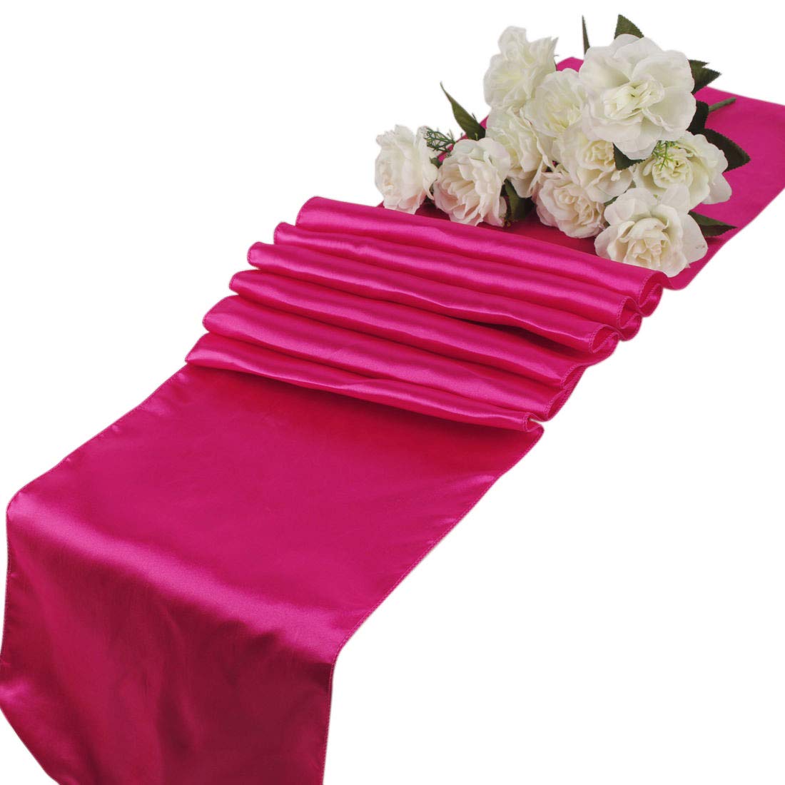 eDecor Pack of 10 Satin Table Runners for Wedding Party Event Banquet Dinning Table Decoration 12 X 108 Inch - Magenta