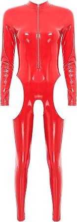 Vxuxlje Women Sexy Skinny Patent Leather Teddy Catsuit Nightclub Party Rave Jumpsuit Clubwear