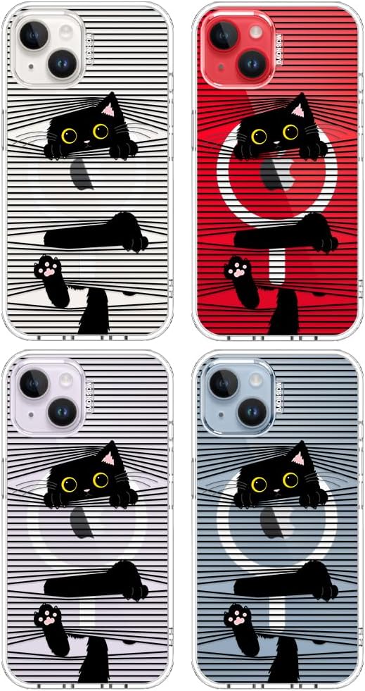 MOSNOVO Case for iPhone 14 / iPhone 13, [Compatible with Magsafe] [Buffertech 6.6ft Military-Grade Drop Protection] [Anti Peel Off Tech] Clear Phone Case Design - Hidden Black Cat - Image 3