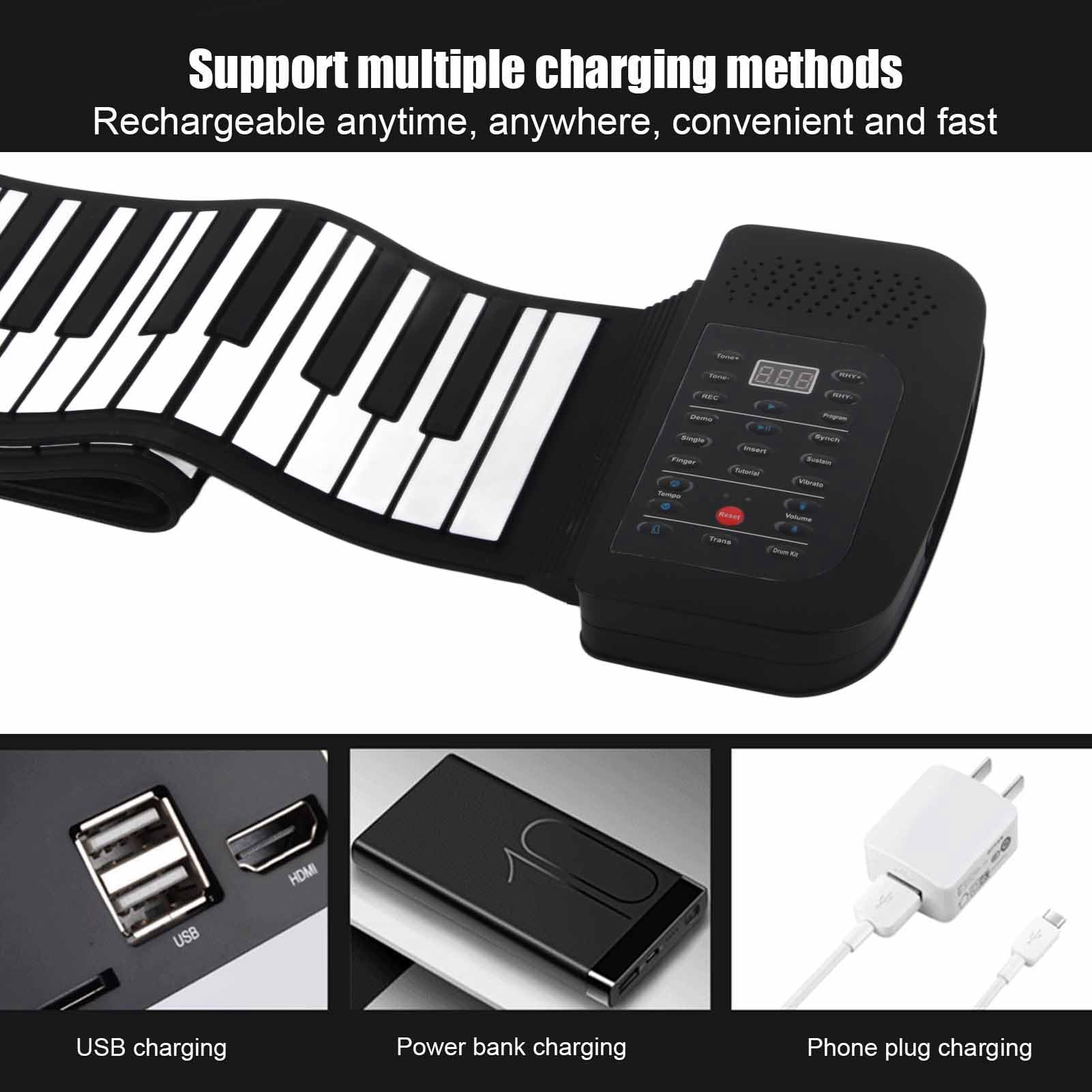 Generic Tastiera di Pianoforte Arrotolabile a 88 Tasti, Regalo Educativo Portatile per Bambini e Principianti, con Batteria Al Litio Ricaricabile e Design Impermeabile, per gli Appassionati di