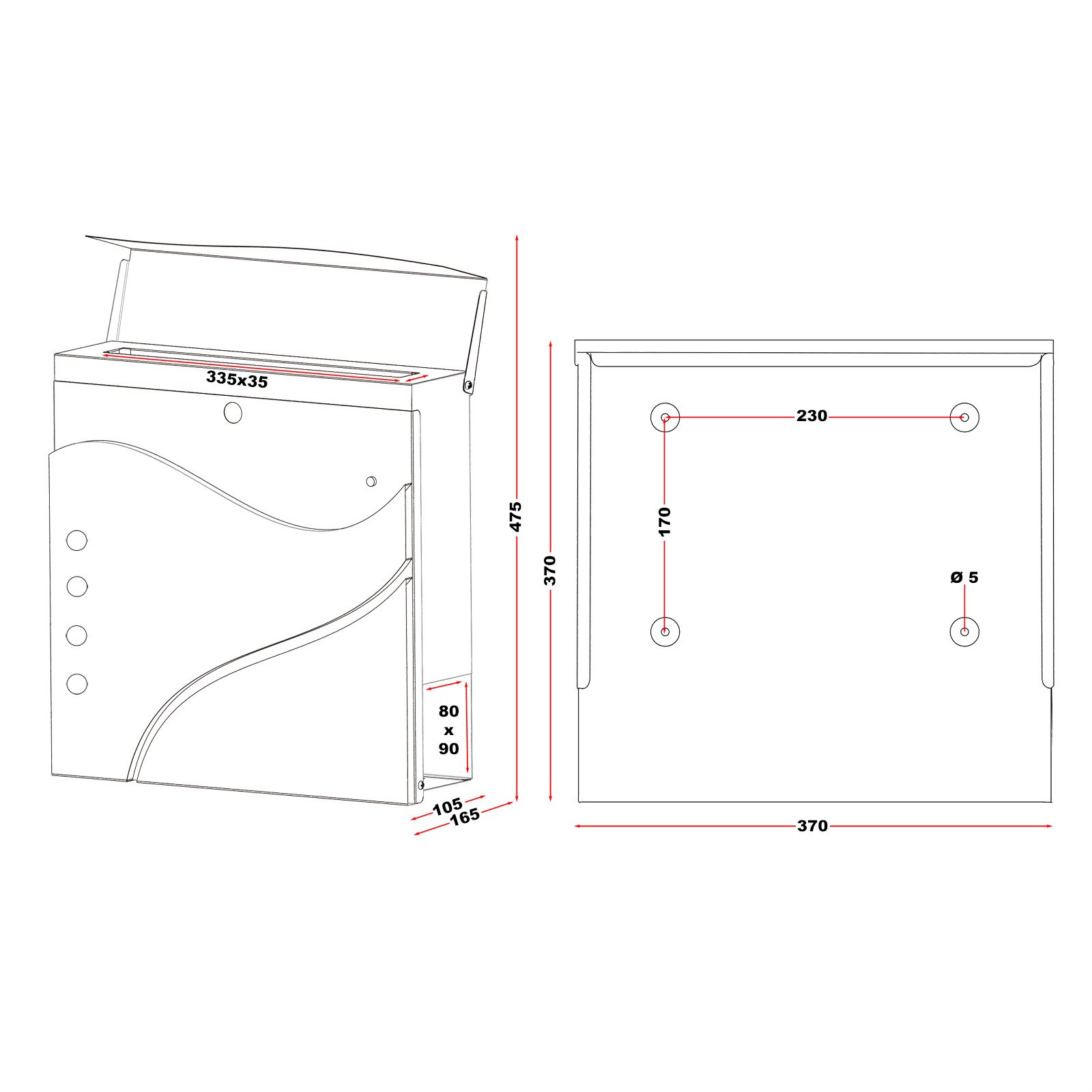 Wiltec Cassetta postale con vano portagiornale V31 bianco 370 x 105 x 370 mm