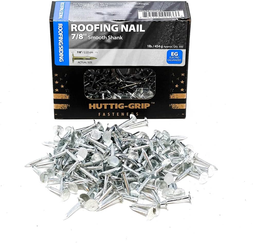 HuttigGrip Roofing Nail 7/8 inches Smooth Shank, Electro Galvanized Finish, 11