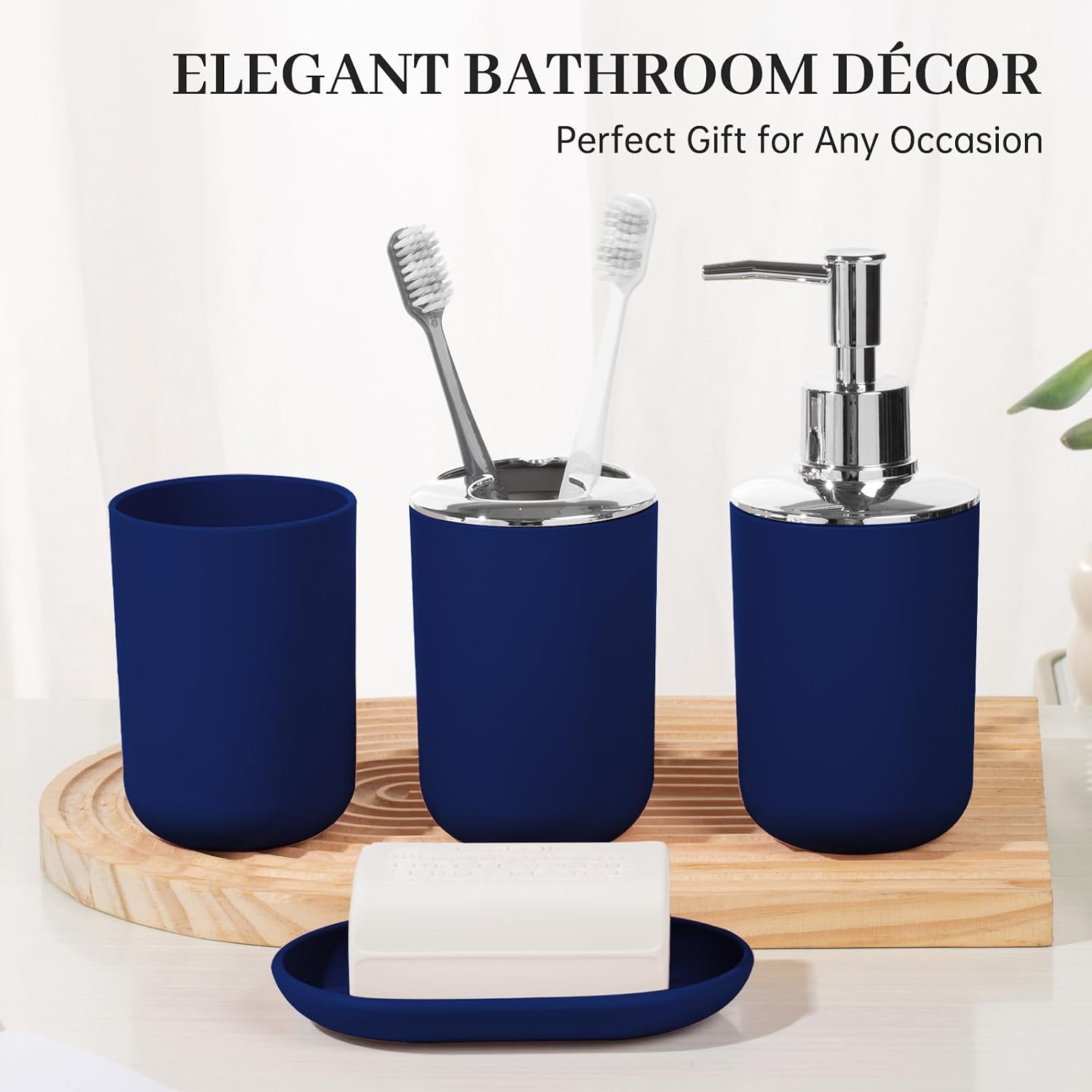 RRM Bathroom Accessory Set, 4 Pcs Blue Plastic Bathroom Set