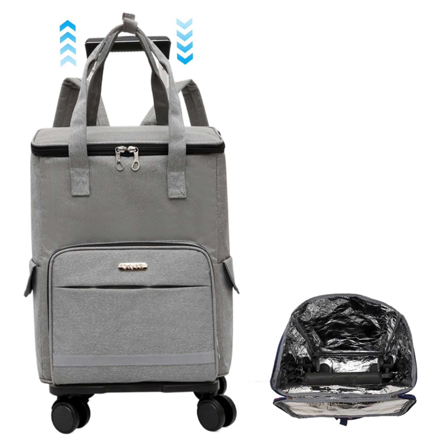 Borsa frigo con ruote e maniglia 14x8x18 pollici in tessuto Oxford 3 in 1 Borsa frigo portatile con ghiacciaia interna isolata con ruote per campeggio, picnic, escursionismo, spiaggia, rotolamento