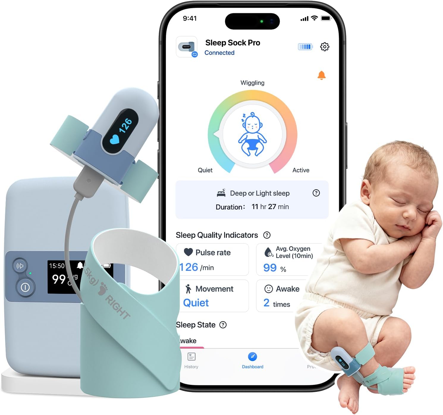 Babytone Baby Sock Monitor with Base Station- Baby Sleep Monitor, Tracking Heart Rate and Movement with Sleep Patterns, Baby Foot Monitor with APP and Bluetooth, for 0-36 Months Infant Babytone Baby Sock Monitor with Base Station- Baby Sleep Monitor, Tracking Heart Rate and Movement with Sleep Patterns, Baby Foot Monitor with APP and Bluetooth, for 0-36 Months Infant