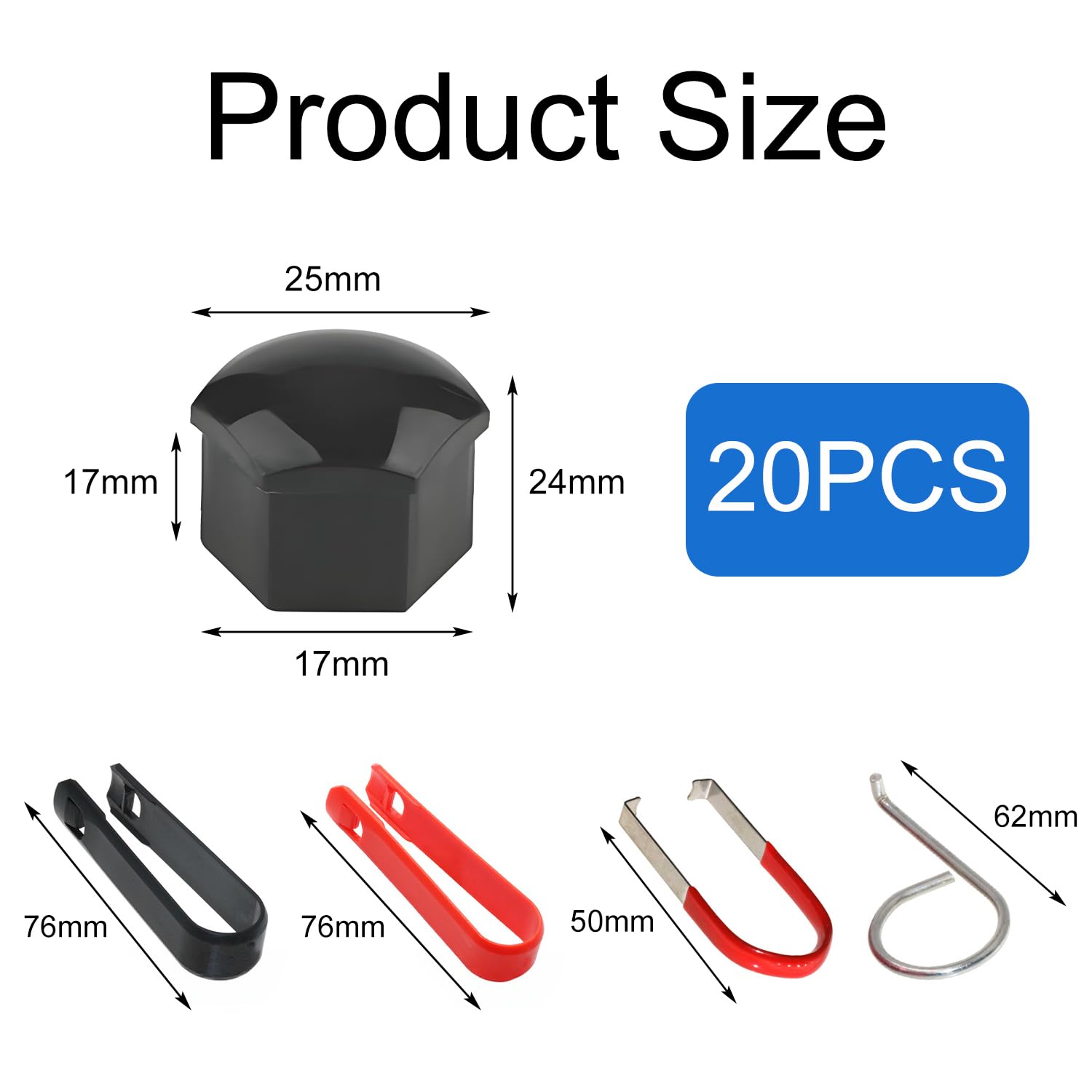 Xynovate Capuchon d'écrou de Roue, Haute Qualité Boulon Ecrou Couvre, Cache-écrous de Pneu Hexagonaux avec Ensemble d'outils de Démontage pour Voitures (17mm,Noir) - 3