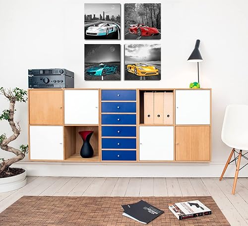 Miniatura 3 de Imágenes de automóvil en blanco y negro, impresiones en lienzo de autos de carreras para hombres, adolescentes y niños, decoración de pared de