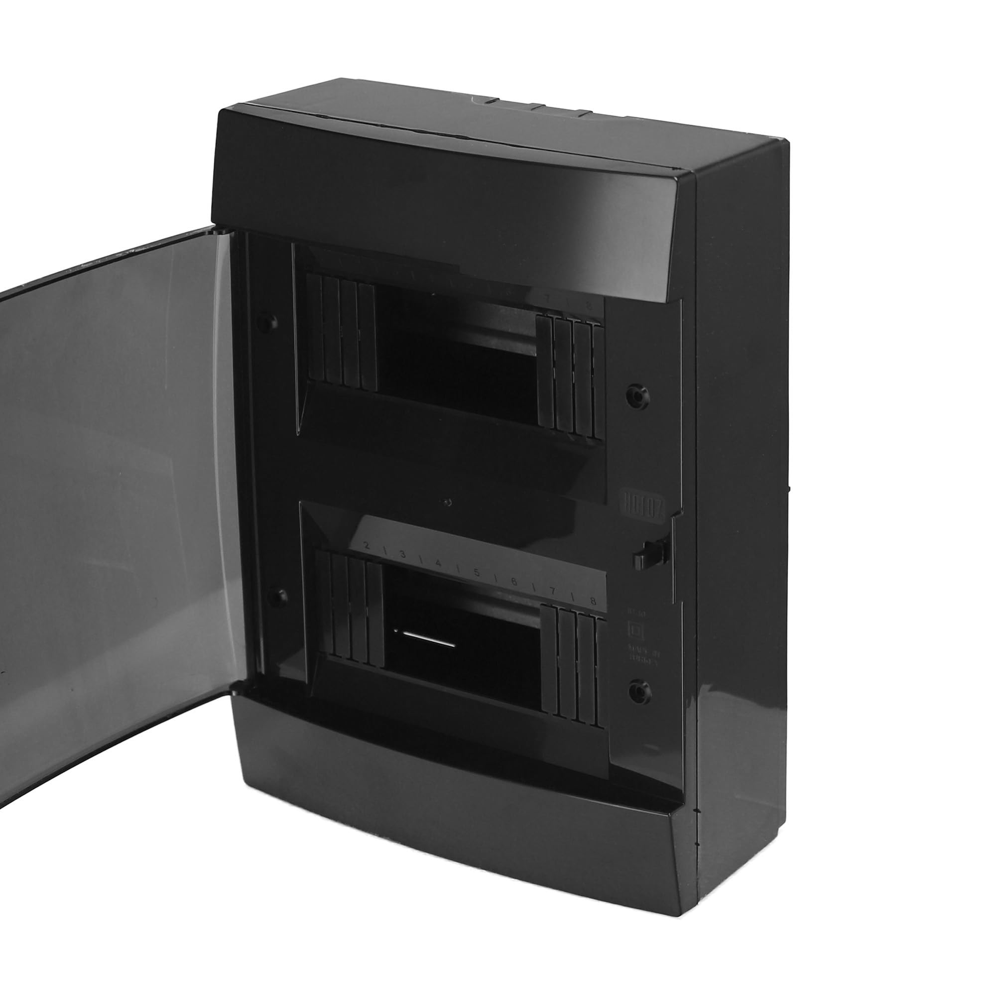 Caja de Distribución de Superficie 2 Filas para 16 Módulos 110x215x290,5 mm IP40 - Cuadro Electrico en ABS Negro - Armario de Distribución para Instalaciones Interiores - Horoz Electric