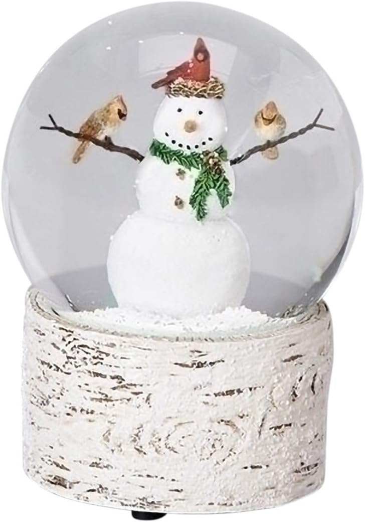 Snowman with Cardinal Friends 6 Inch Resin Musical Snowglobe Plays Holly Jolly Christmas