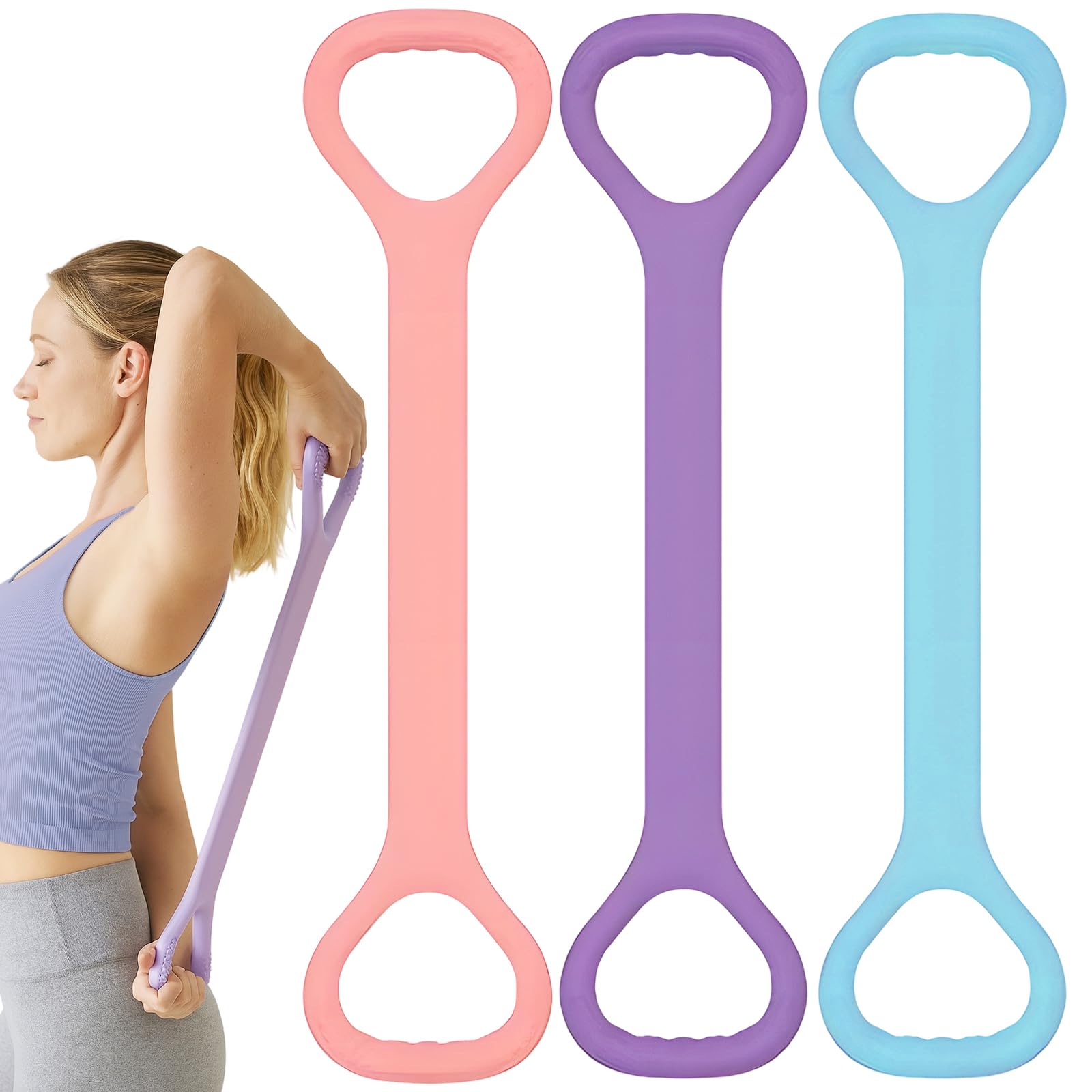 3Pcs Figure 8 Resistance Band, Fitness Resistance Band for Arm Back Training, Elastic Stretch Bands for Exercise, Workout Bands Home Gym Pilates Yoga Equipment and Stretching