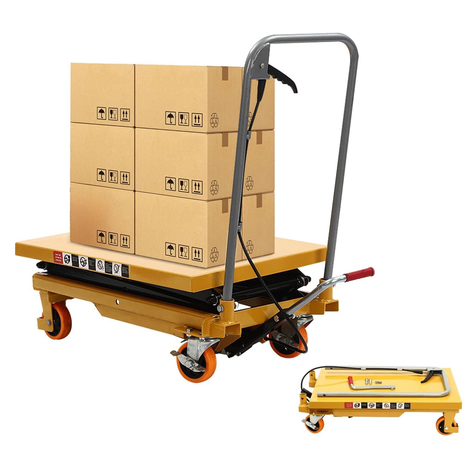 Mesa elevadora hidráulica plegable manual de doble tijera elevadora de 150 kg de capacidad, plataforma de elevación portátil para uso en fábrica y mercado