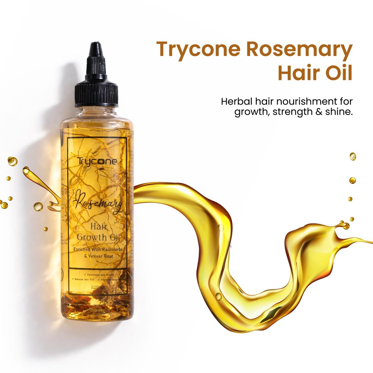 Trycone Rosemary Hair Oil for Hair Growth & Scalp Health β Enriched with Herbs & Vitamin E | Reduces Hair Fall, Strengthens Roots, Promotes Shine | 200 ml 3