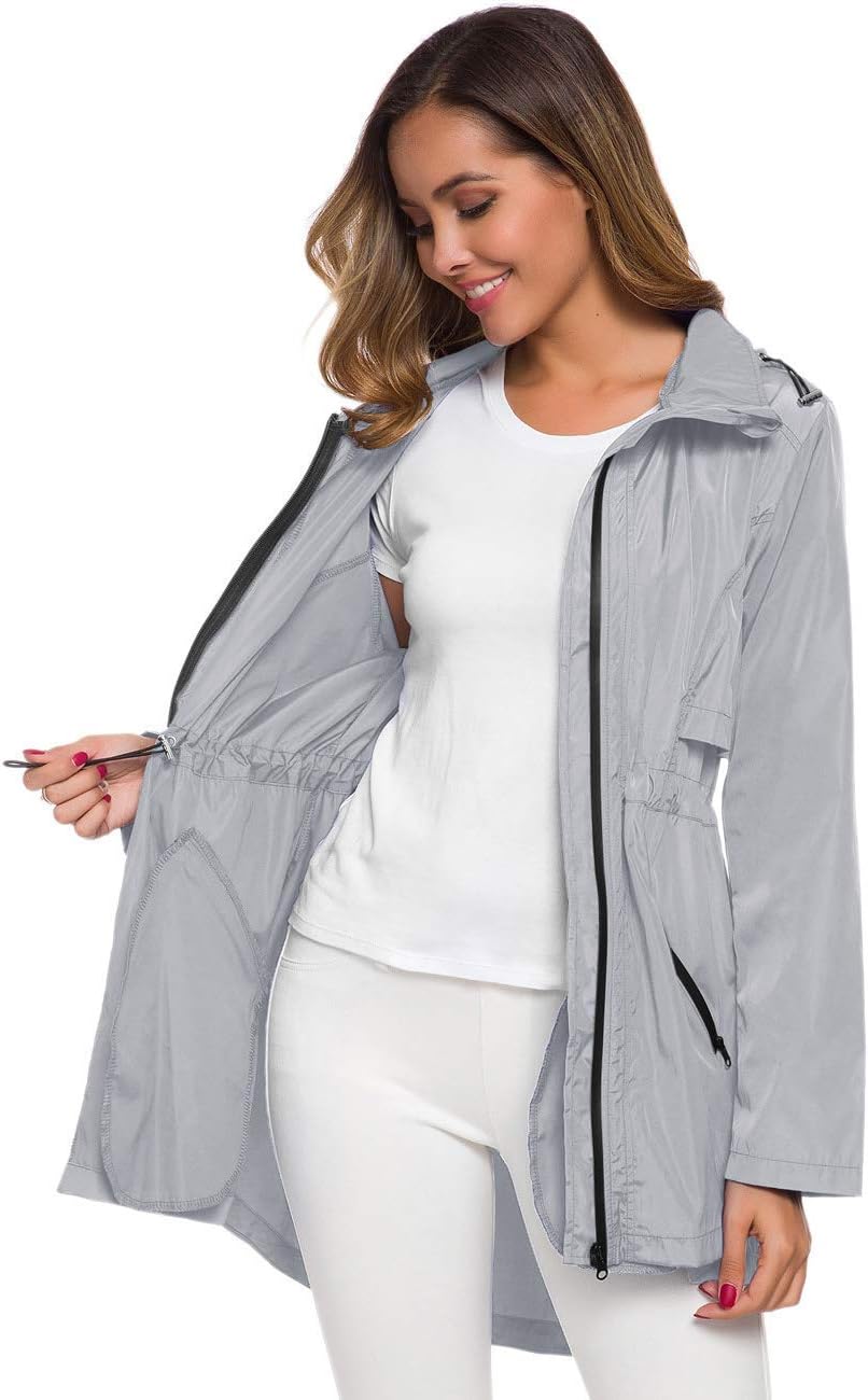 Avoogue Women's Long Raincoat with Hood Outdoor Lightweight Windbreaker Rain Jacket Waterproof - Image 4