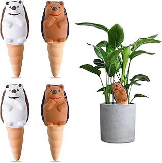CUUKSHKN 4 Pcs Plant Self Watering Spikes, Mushroom Plant Watering Globes, Insert Terracotta Watering Spikes Automatic Plant Waterer, Plant Watering Devices Indoor Outdoor Plant Accessories (Hedgehog)