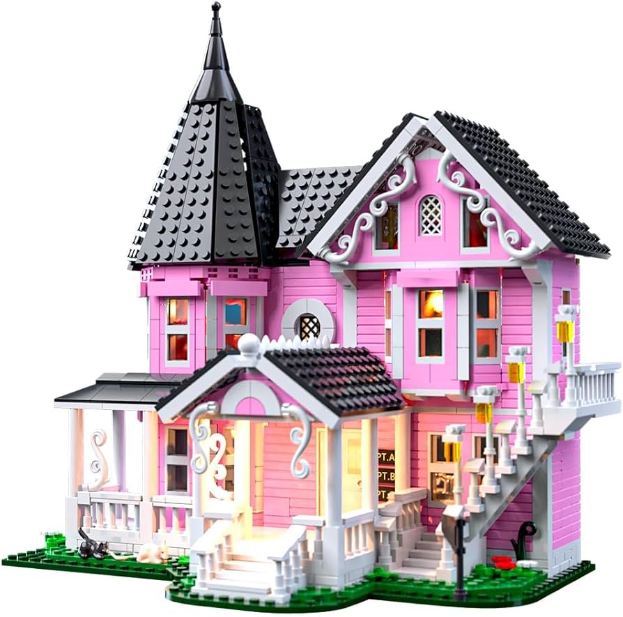 PINK HOUSE セット Amazon.com: Pink Palace House Building Set with Lights, Halloween