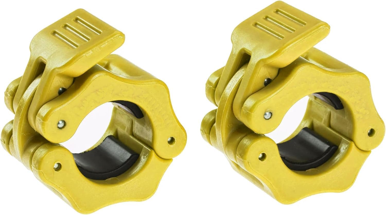 Pro 1" Barbell Clamps Clip Pair of Quick Release Locking Workout Weights Plate Collar Clips Lock 1 inch Diameter Standard Bar Weight Lifting/Powerlifting (Yellow)