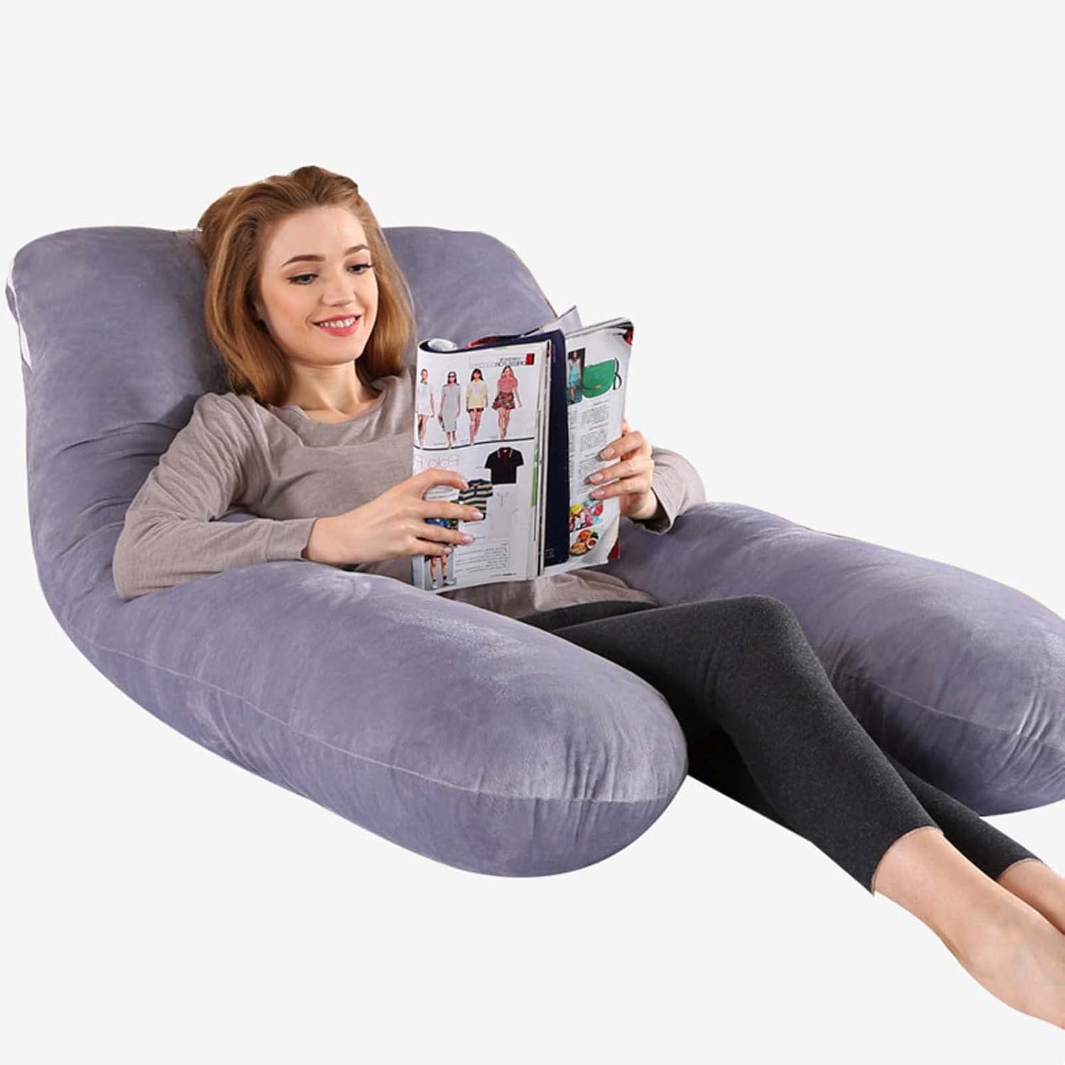 Pregnancy Pillows for Sleeping, U Shaped Body Pillow for Pregnancy, 55 inch Maternity Pillow, Back Support with Gray Velvet Cover