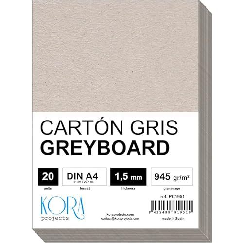 Miniatura 2 de Cartón Piedra Gris Contracolado 1,5 Mm. Para Manualidades, Encuadernación, Cartonaje Y Scrapbooking 20, 1,5mm - A4