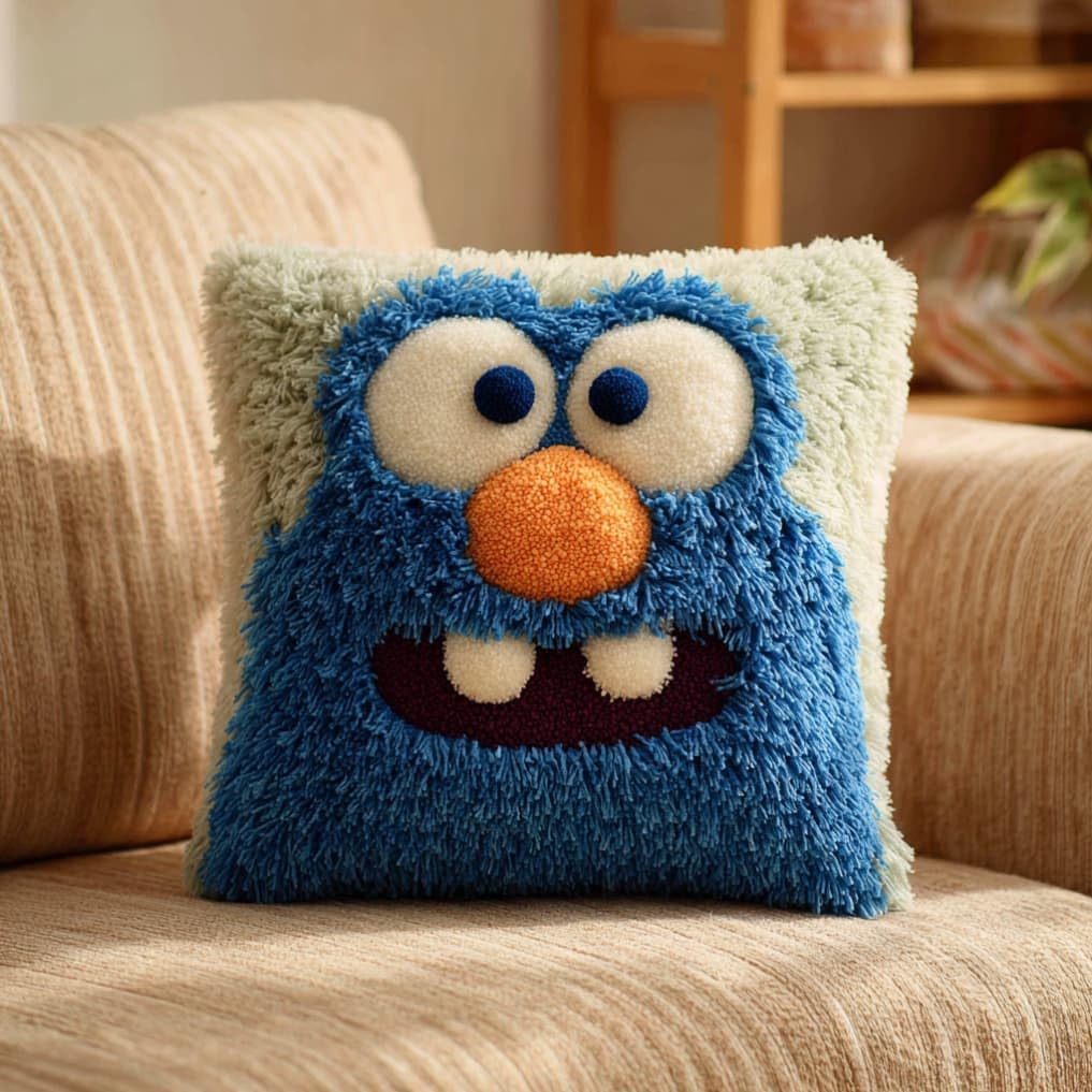 Taxpy Latch Hook Cushion Kits Cartoon Pillowcase Kits Embroidery Kit 17X17 Inch DIY Needlework Pillow Cover Sofa Cushion Rug Making