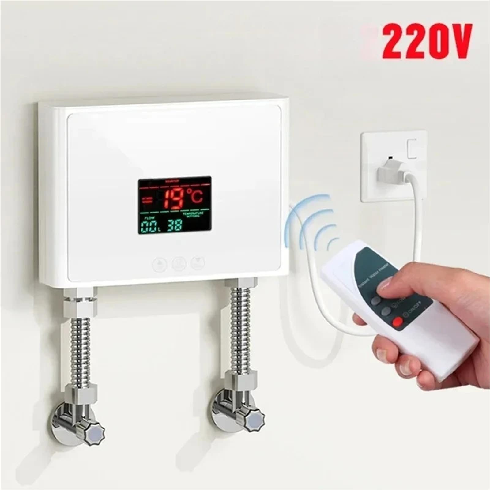 Podgrzewacz wody, Ścienny elektryczny podgrzewacz wody przepływowy o mocy 3000 W, bez zbiornika, szybkie nagrzewanie do łazienki, prysznica i zlewu kuchennego