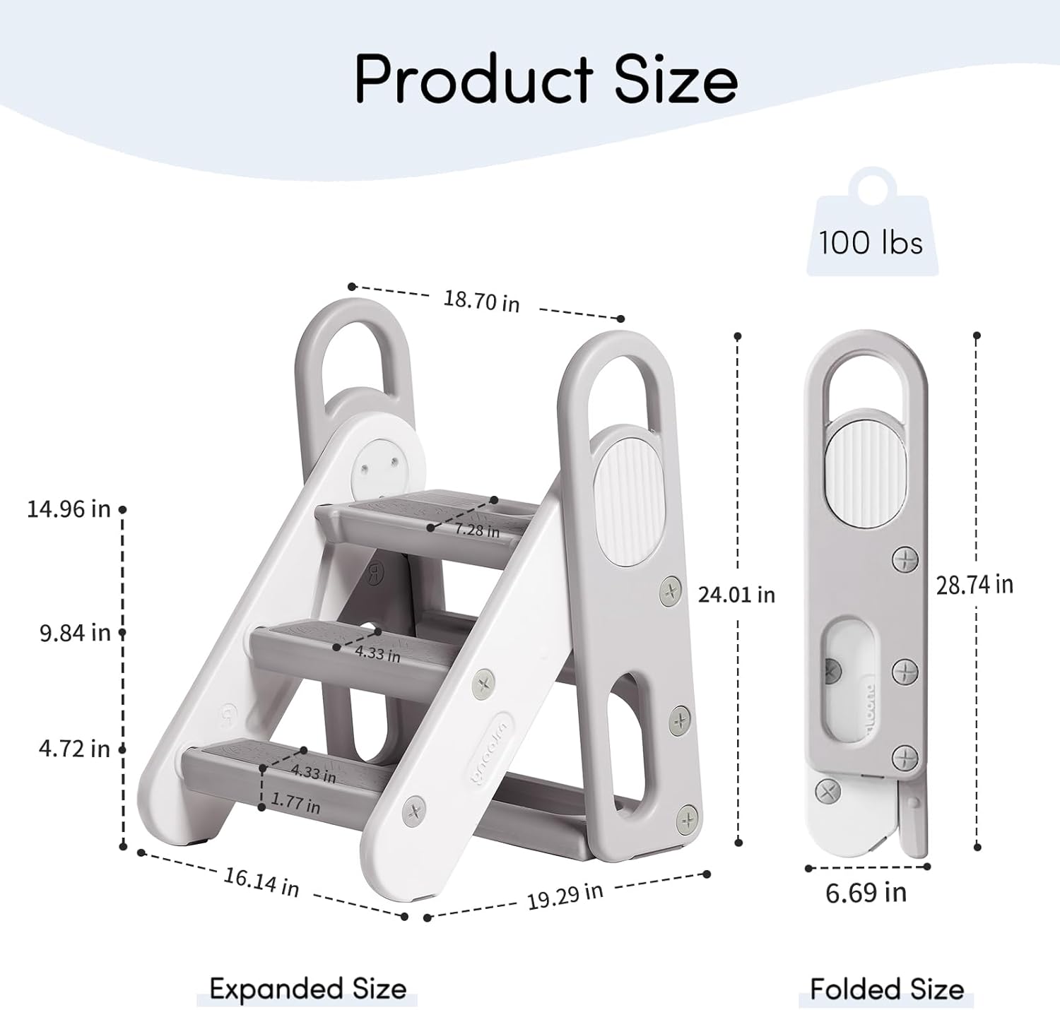 Mloong Kids Step Stool Foldable for Bathroom Sink, Easy Folding Non-Slip Bathroom Stool Toilet Potty Training, Adjustable Toddler Ladder Kitchen Counter Helper