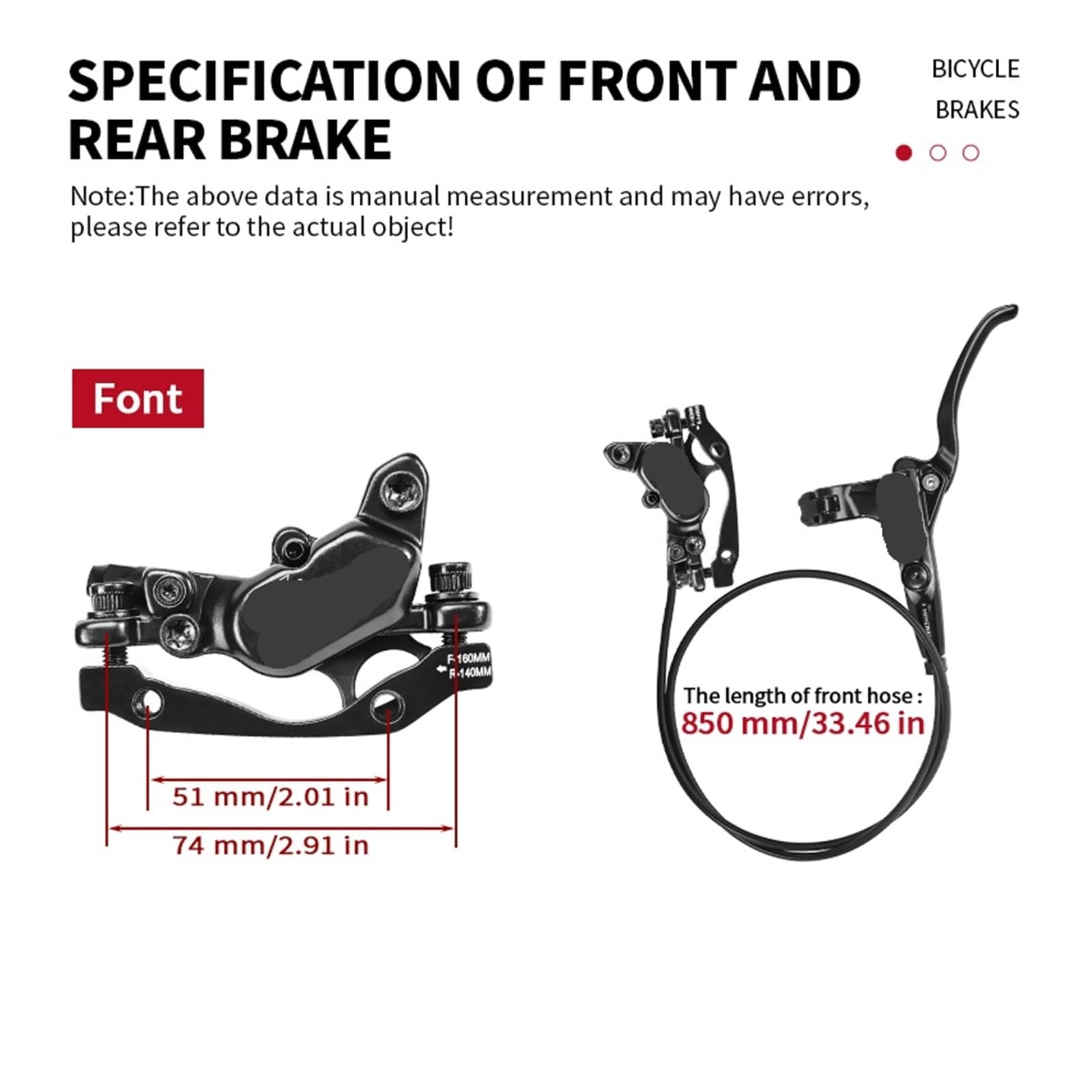 Set di Freni a Disco Idraulici Set Freni a Disco Idraulici a 4 Pistoni MTB Anteriori da 850 mm/1630 mm a con rotore 160 a for Mountain Bike