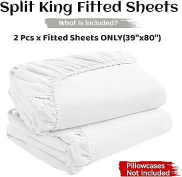 SiinvdaBZX 2-Pack Split King Fitted Sheets for Adjustable Bed, White | Ultra-Soft Microfiber Twin XL Sheets Fitted Mattress Cover, Fits 16