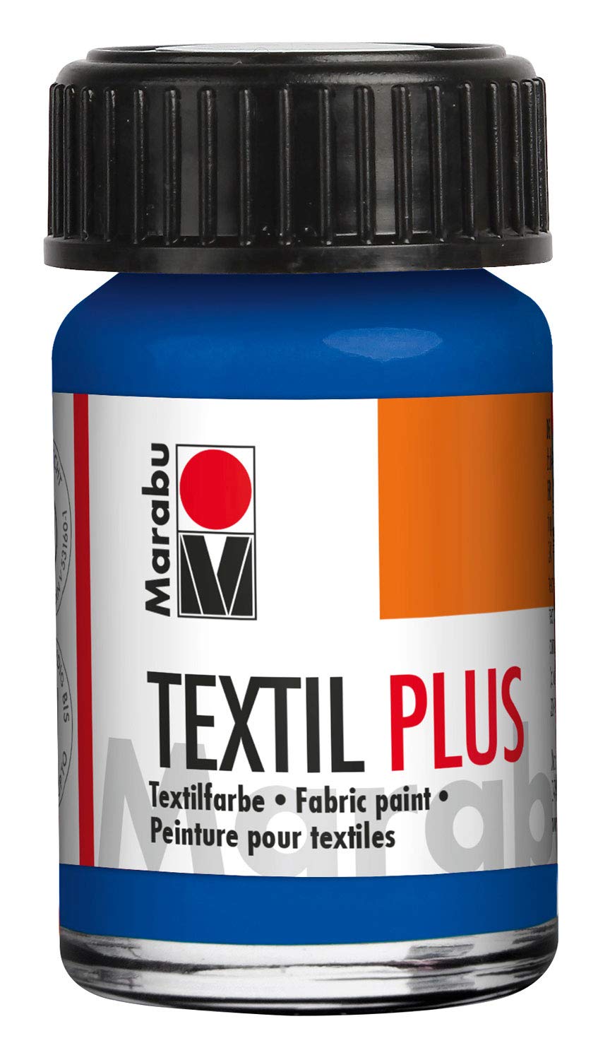Marabu 17150039055 - Textil Plus ultramarinblau dunkel 15 ml, volldeckende Stoffmalfarbe für dunkle Stoffe, geeignet für Stoffmalerei und Stoffdruck, nach Fixierung waschbeständig bis 40 °C