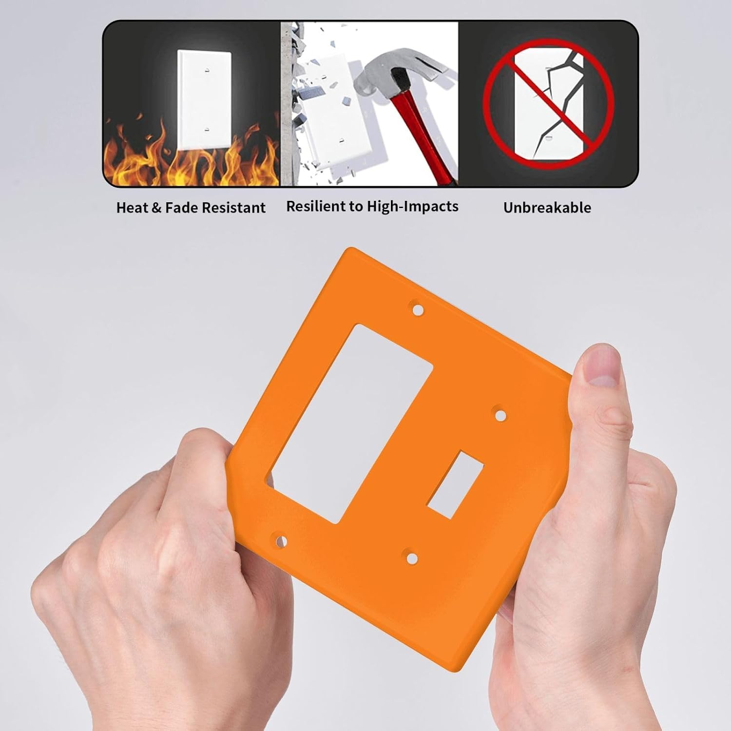 Light Switch Cover Vibrant Orange 2 Gang Toggle Rocker Combo Socket Cover Wall Plates Decorative Switch Plates and Outlet Covers for Bathroom Bedroom Home Decor image 5