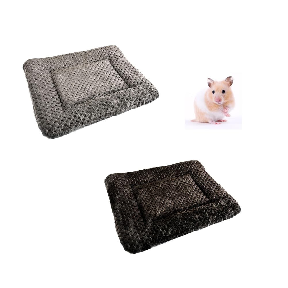 Voarge 2 Piezas Cama de Felpa para Animales pequeños, cálida para Cachorro Almohadilla de felpa para Dormir, Conejo, Chinchilla, Ardilla, Manta de Felpa de Invierno (Gris Claro + Gris Oscuro)