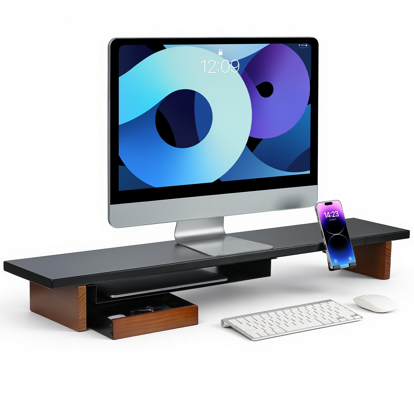 Amazon.co.jp: SHUWEI モニター台 卓上 横幅100cm デスクシェルフ 2段