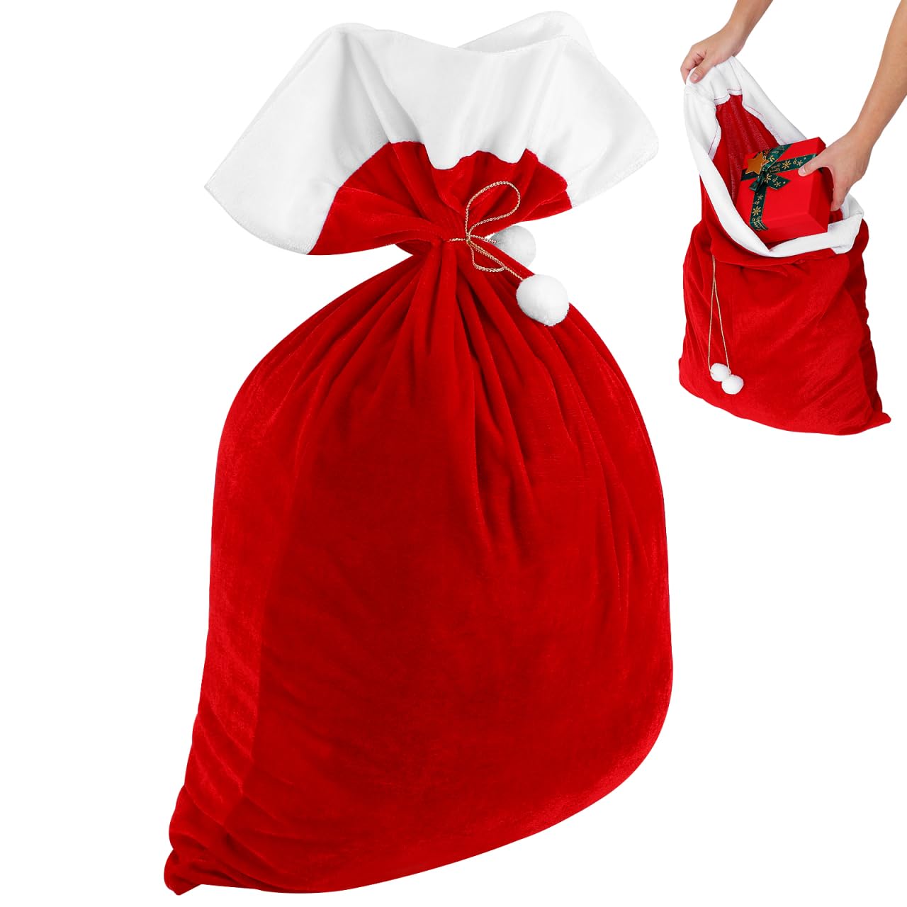 Healeved Christmas Sack Personalised Santa Sacks Large Velvet Xmas Present Bag Red Christmas Bag Santa Favor Storage for Candy Snacks Holiday Presents (70 x 50 cm)