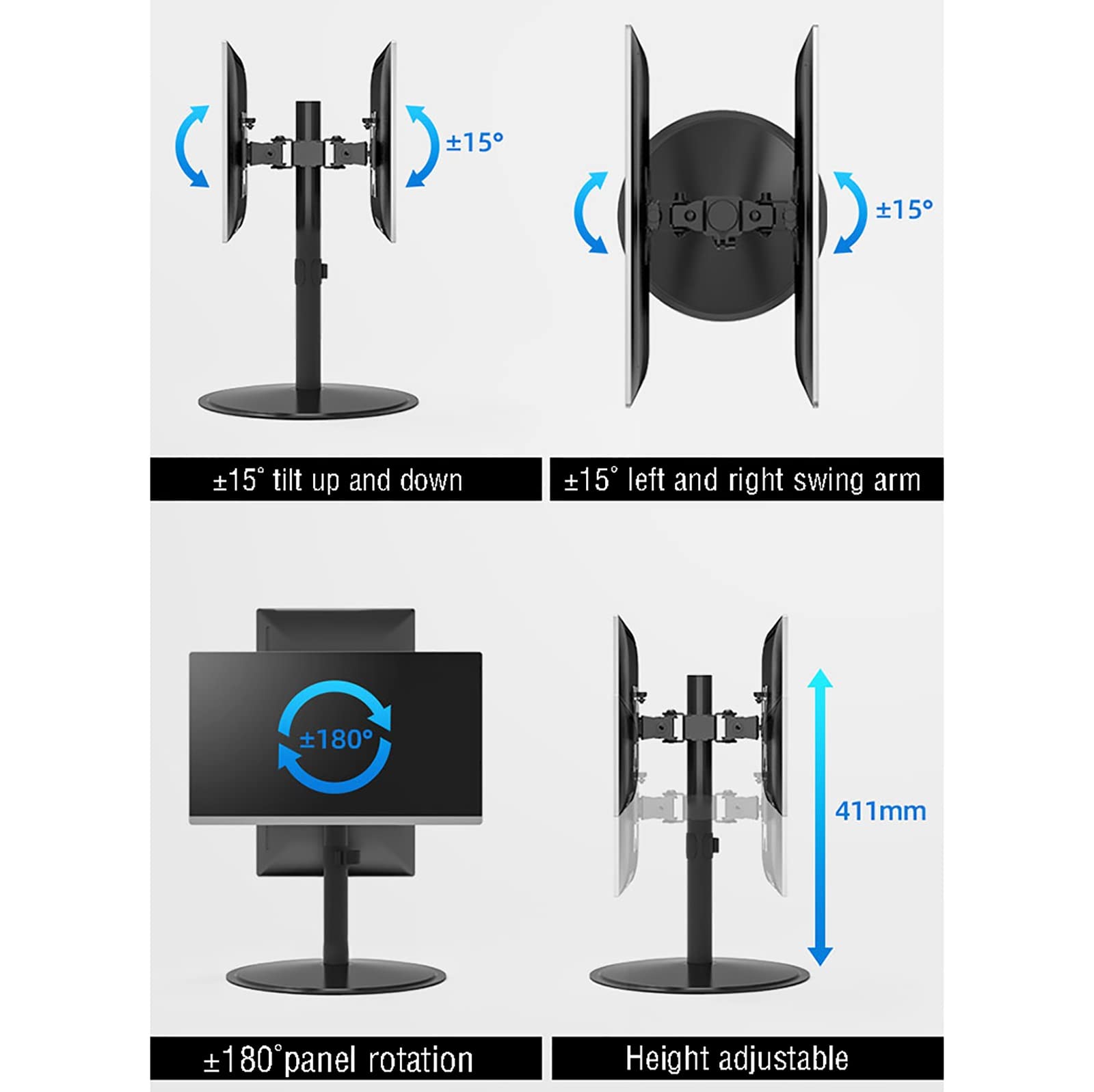 Soporte Universal para TV Doble, Soporte para Monitor Independiente De Altura Ajustable, Compatible con 2 Pantallas De hasta 32 Pulgadas, Soporte De Escritorio para Monit