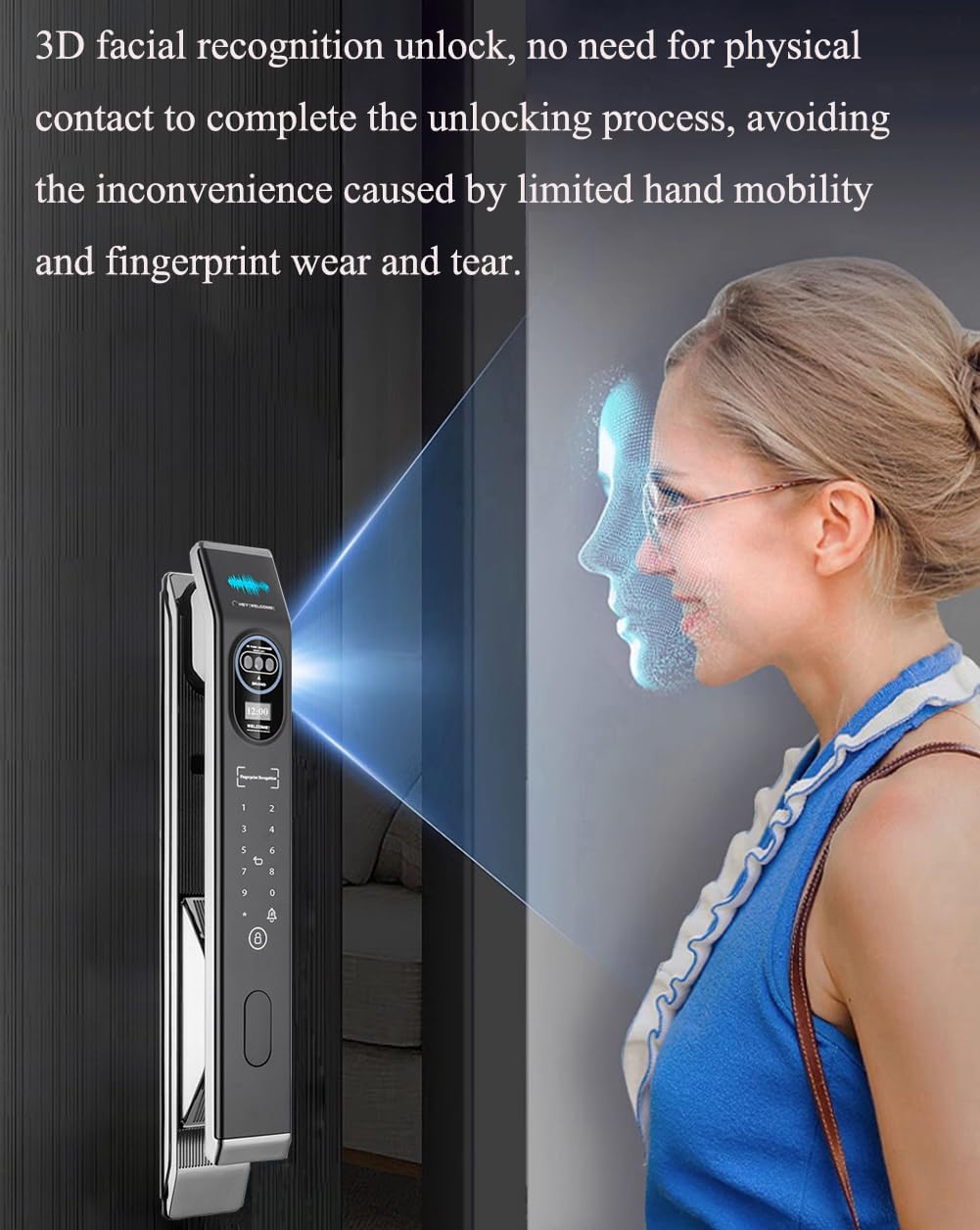 Smart Lock with Camera WiFi Smart Lock Digital Deadbolt Smart Front Door Lock Keyless Entry Door Lock WiFi Smart NFC Lock Biometric Lock Commercial Keyless (M Gray)