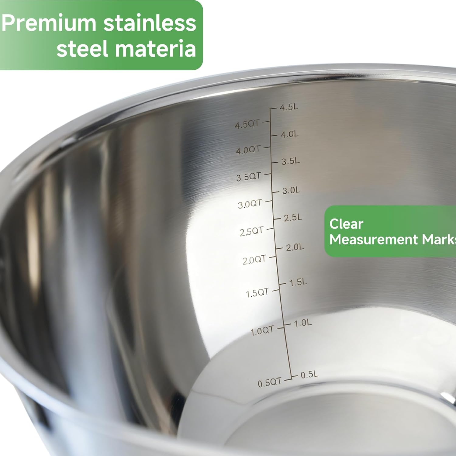 Mixing Bowls with Airtight Lids Set, Clear Lid with Valve, Stainless Steel Nesting Bowl Set, 3PCS Bowls(1.5/3/5 QT), Measurement Marks, Non-Slip Silicone Base, Food Prep & Storage - Image 6