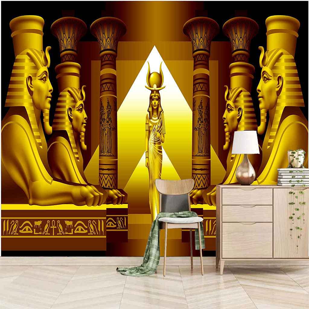 Papier peint 3D salon et restaurant poster mural statue dorée chic